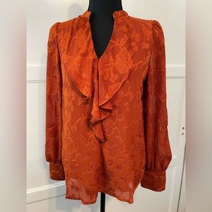 NWT - Haver + Blair Ruffle Neck Orange Blouse - Size Small